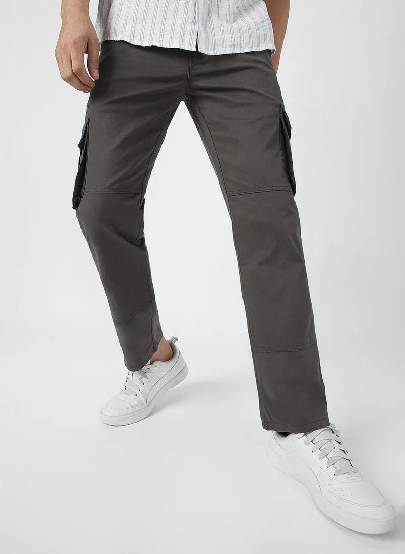 Urbano Fashion  Urbano Fashion Men's Dark Grey Regular Fit Solid Cargo Chino Pant with 6 Pockets for Men | Best Price UAE